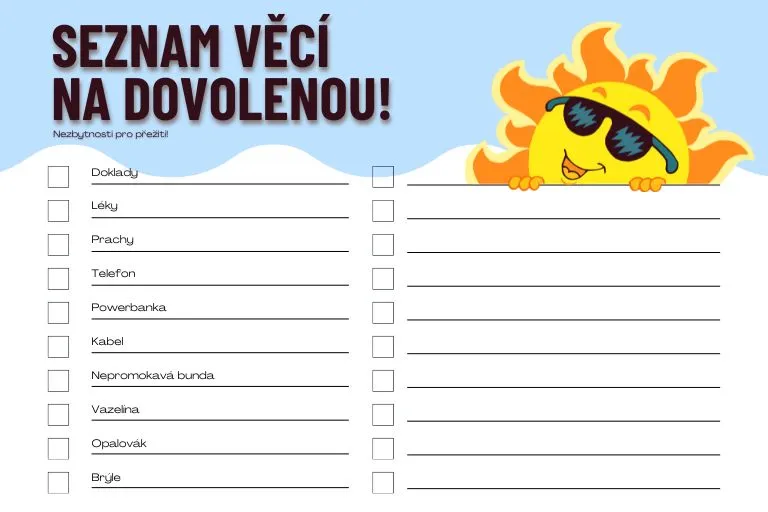 seznam věcí na dovolenou